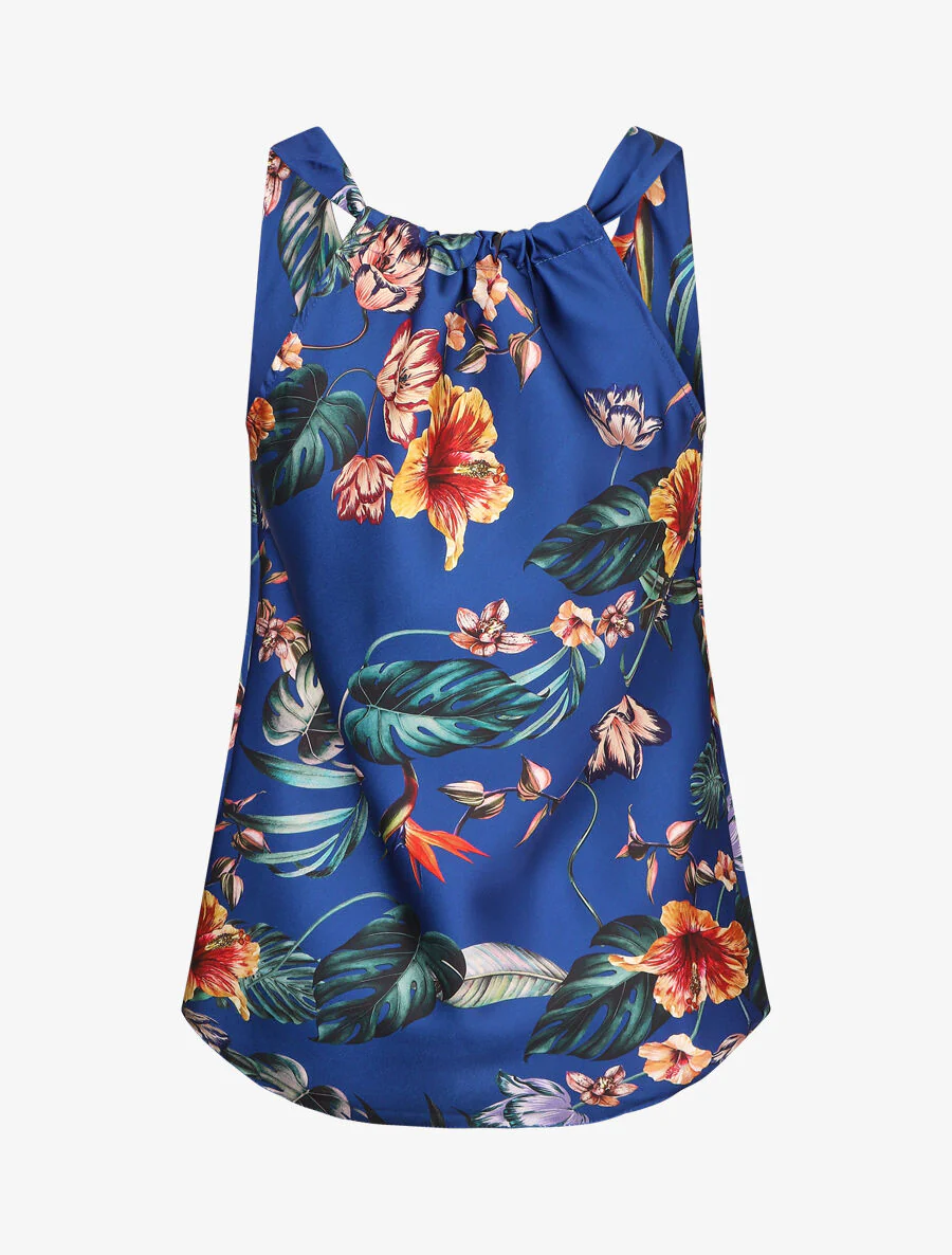 Satijnen geprinte bloemenjurk - Blauw - Image 2