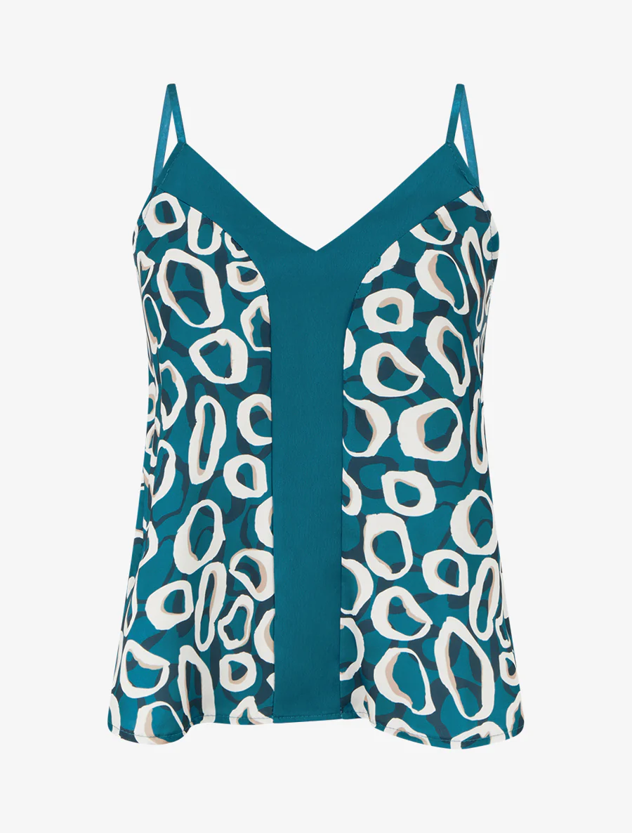 Satijnen hemdje met grafische print - Eendenblauw