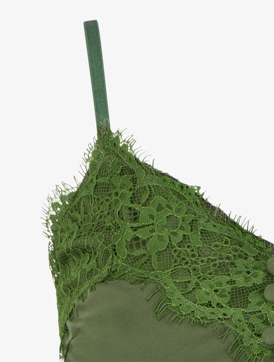 Satijnen hemdje met kanten detail - Kaki - Image 3
