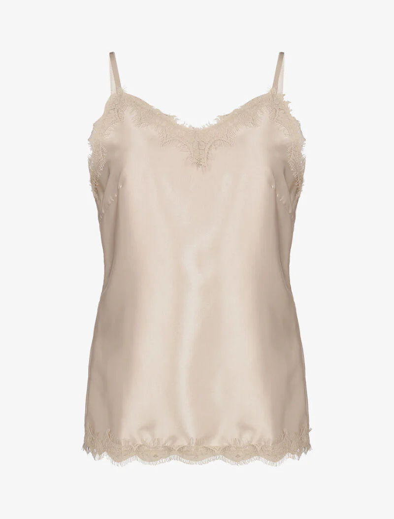 Satijnen hemdje met kanten randen - beige