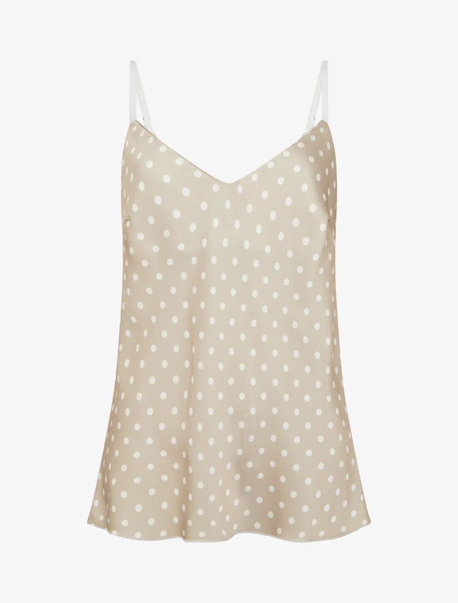 Satijnen hemdje met stippenprint - Beige