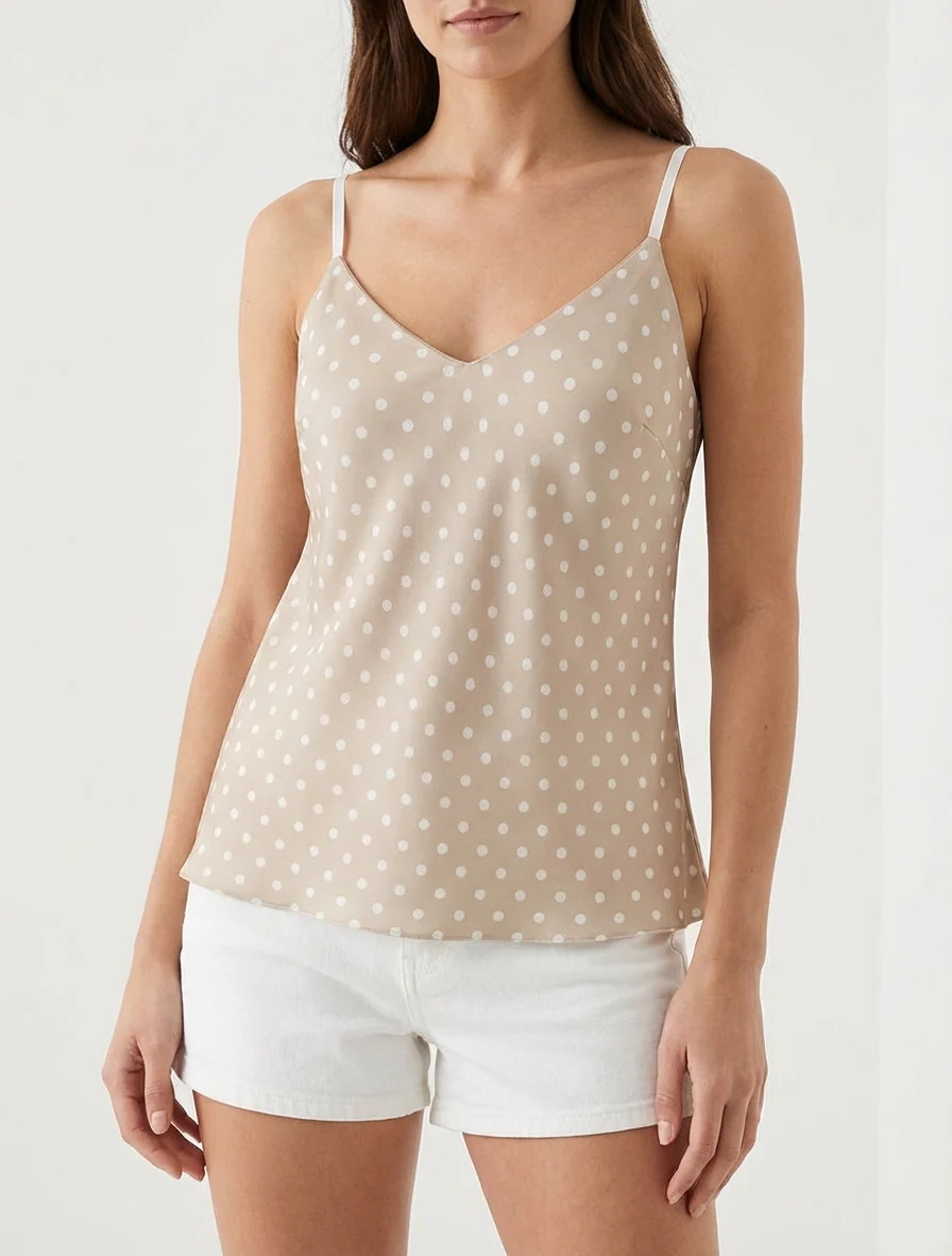 Satijnen hemdje met stippenprint - Beige - Image 4