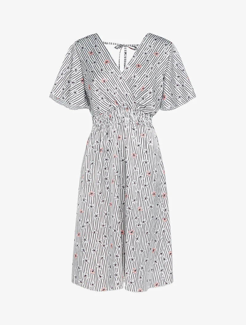 Satijnen jurk met prints - wit