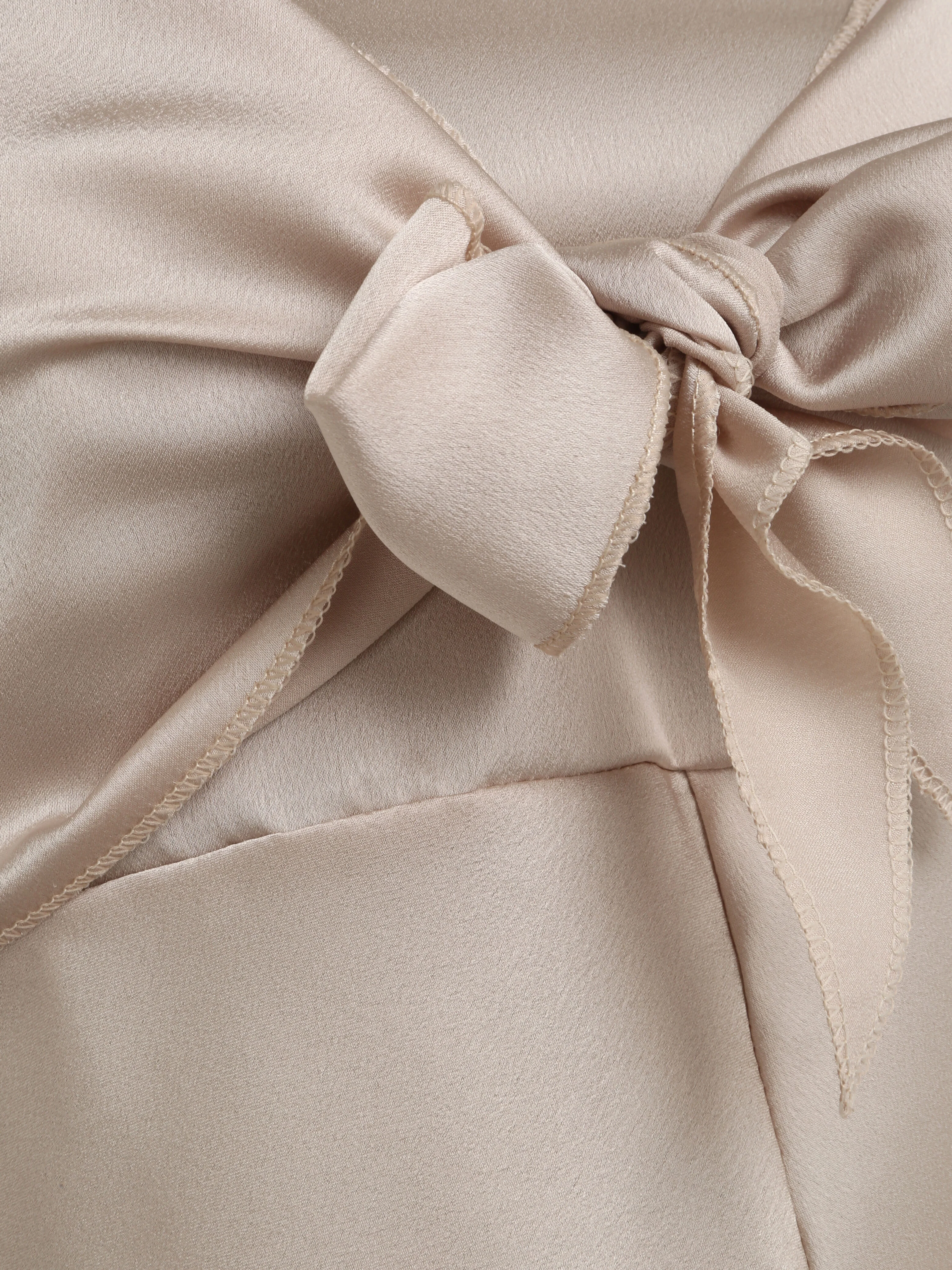 Satijnen rechte jurk met strik - Beige - Image 3
