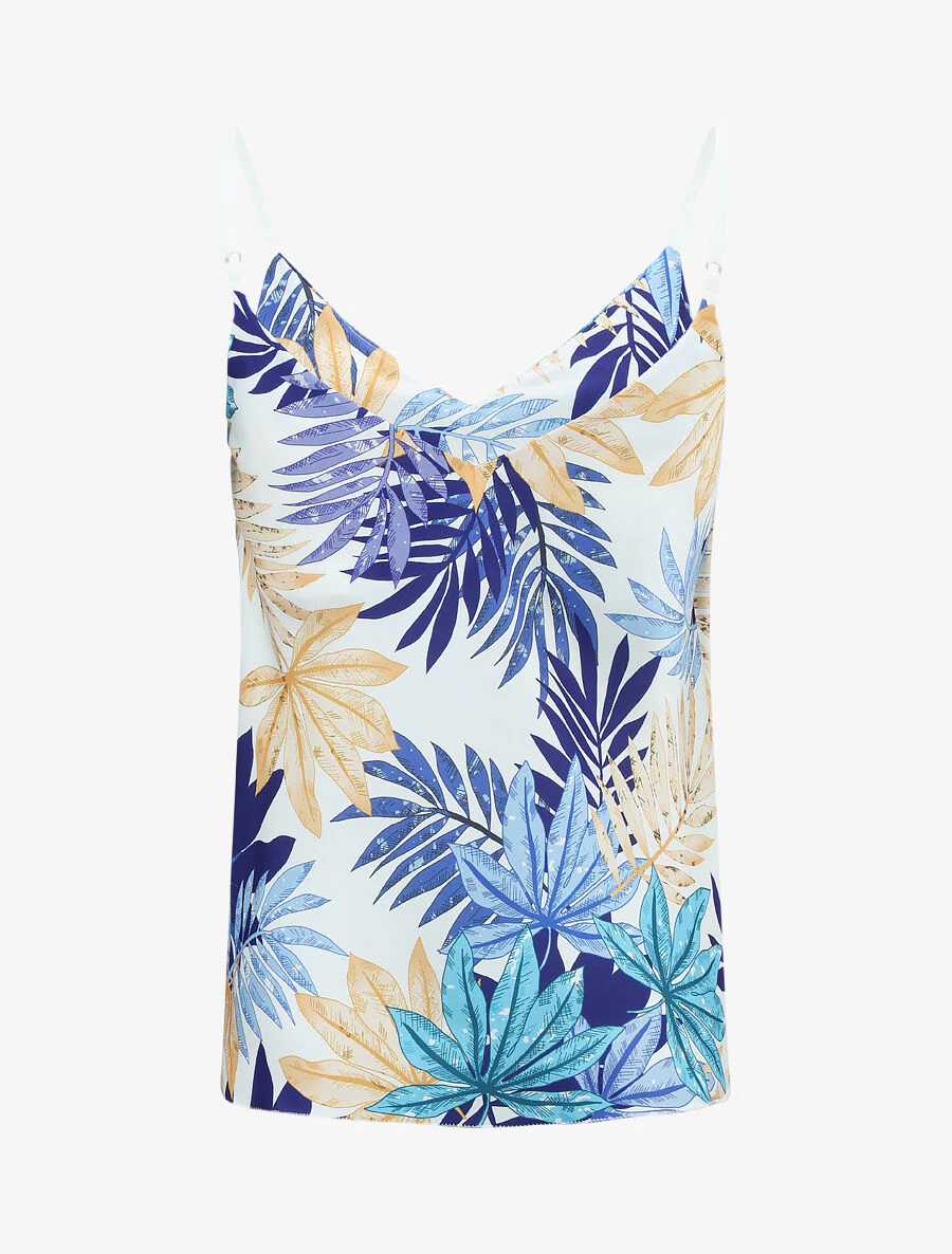 Satijnen tanktop met bladenprint - Marineblauw - Image 2