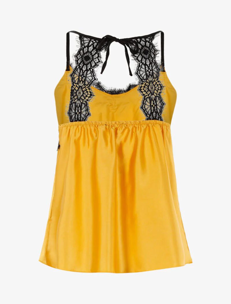 Satijnen tanktop met kanten rand - geel - Image 2
