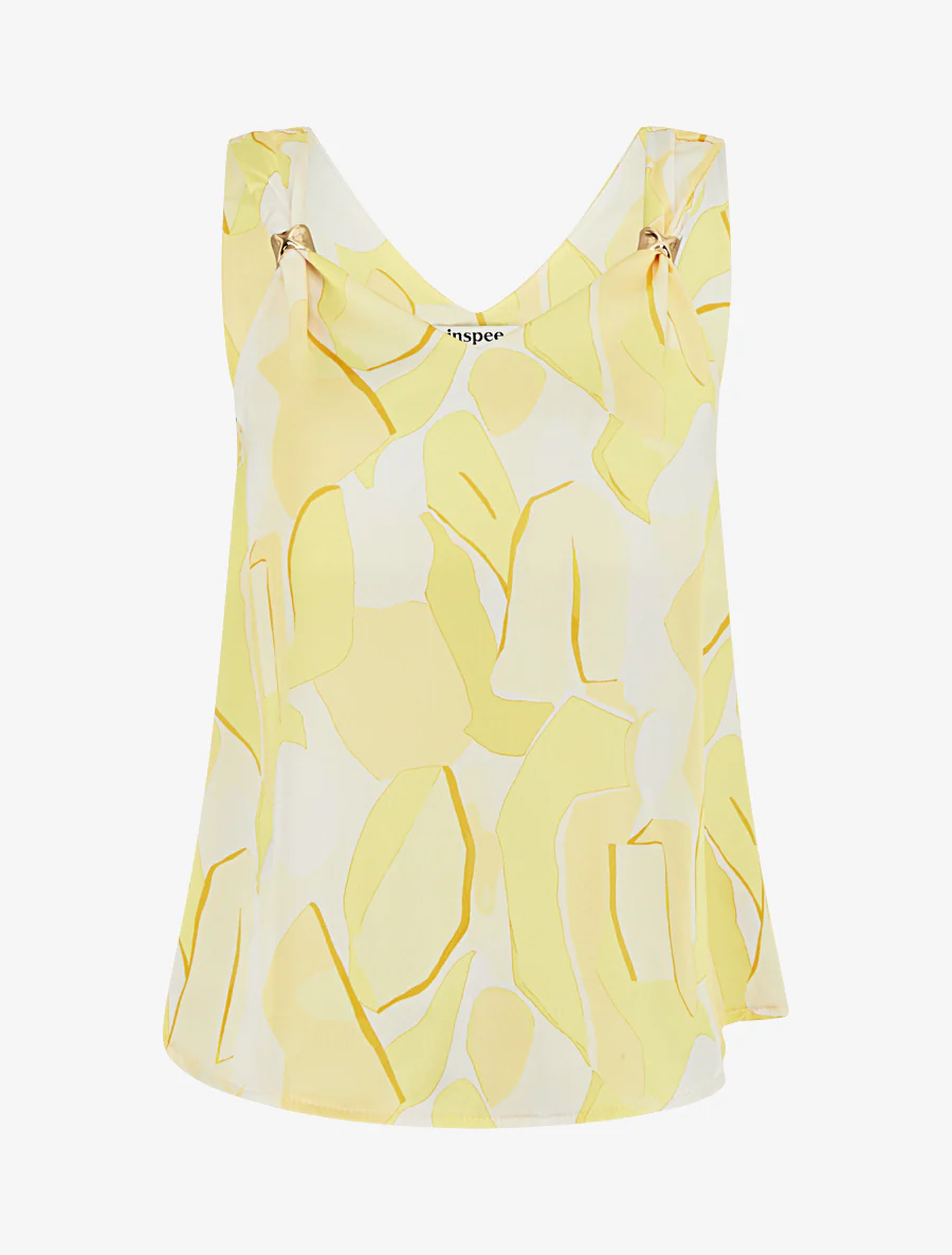 Satijnen top met abstracte juweelprint - Geel