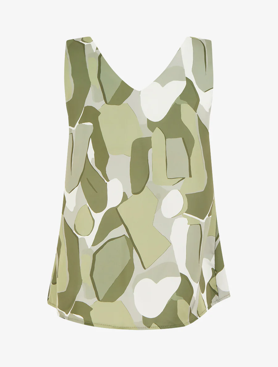 Satijnen top met abstracte juweelprint - Kaki - Image 2