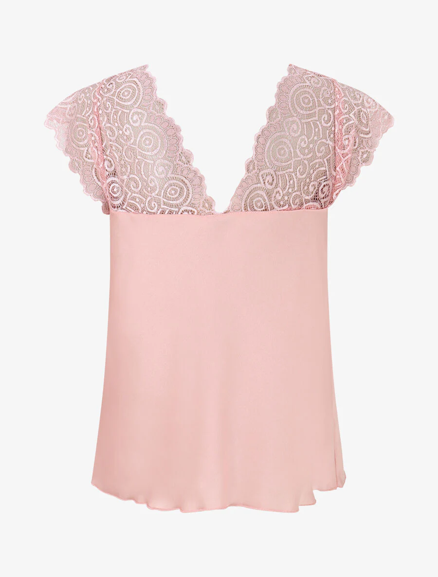 Satijnen top met kanten mouwen - roze - Image 2