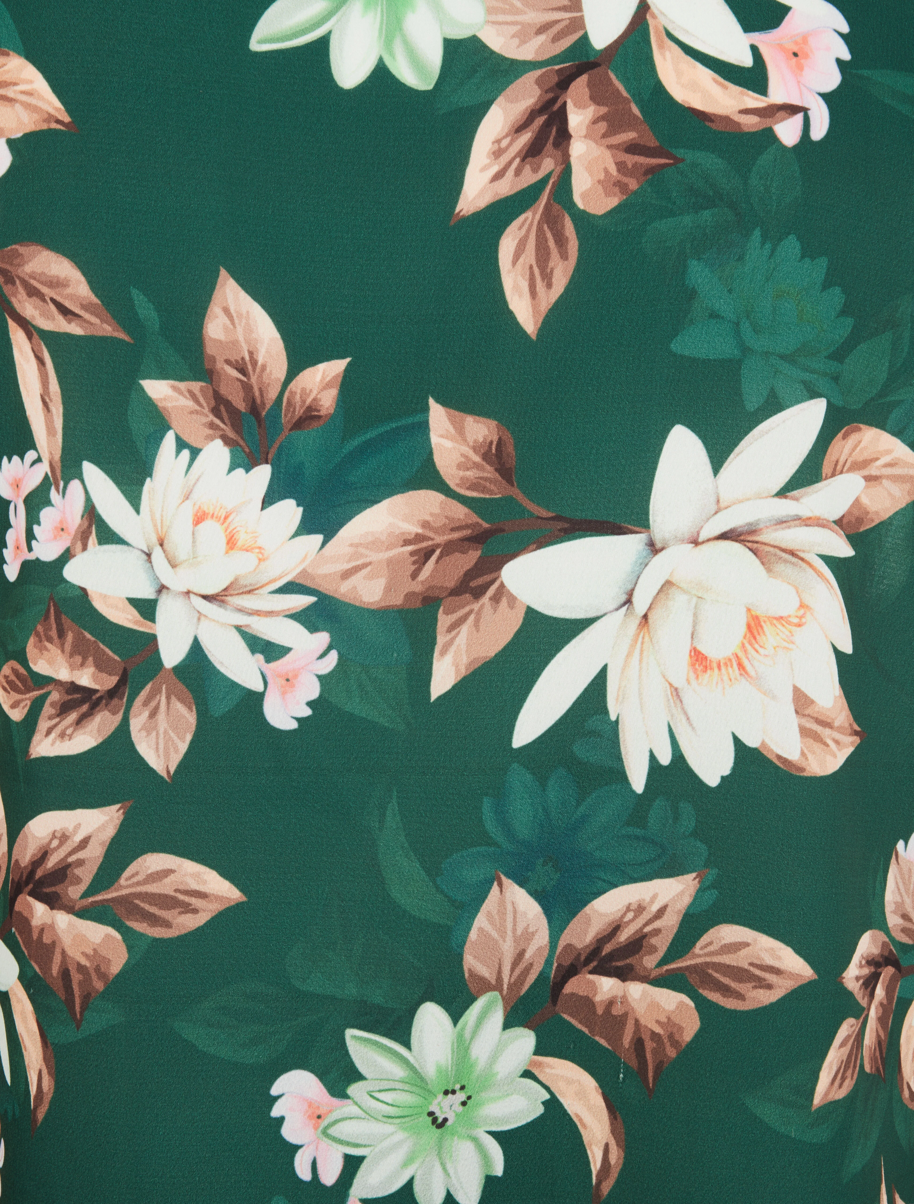 Satijnen top met lotusbloemenprint en kanten detail - Smaragdgroen - Image 3