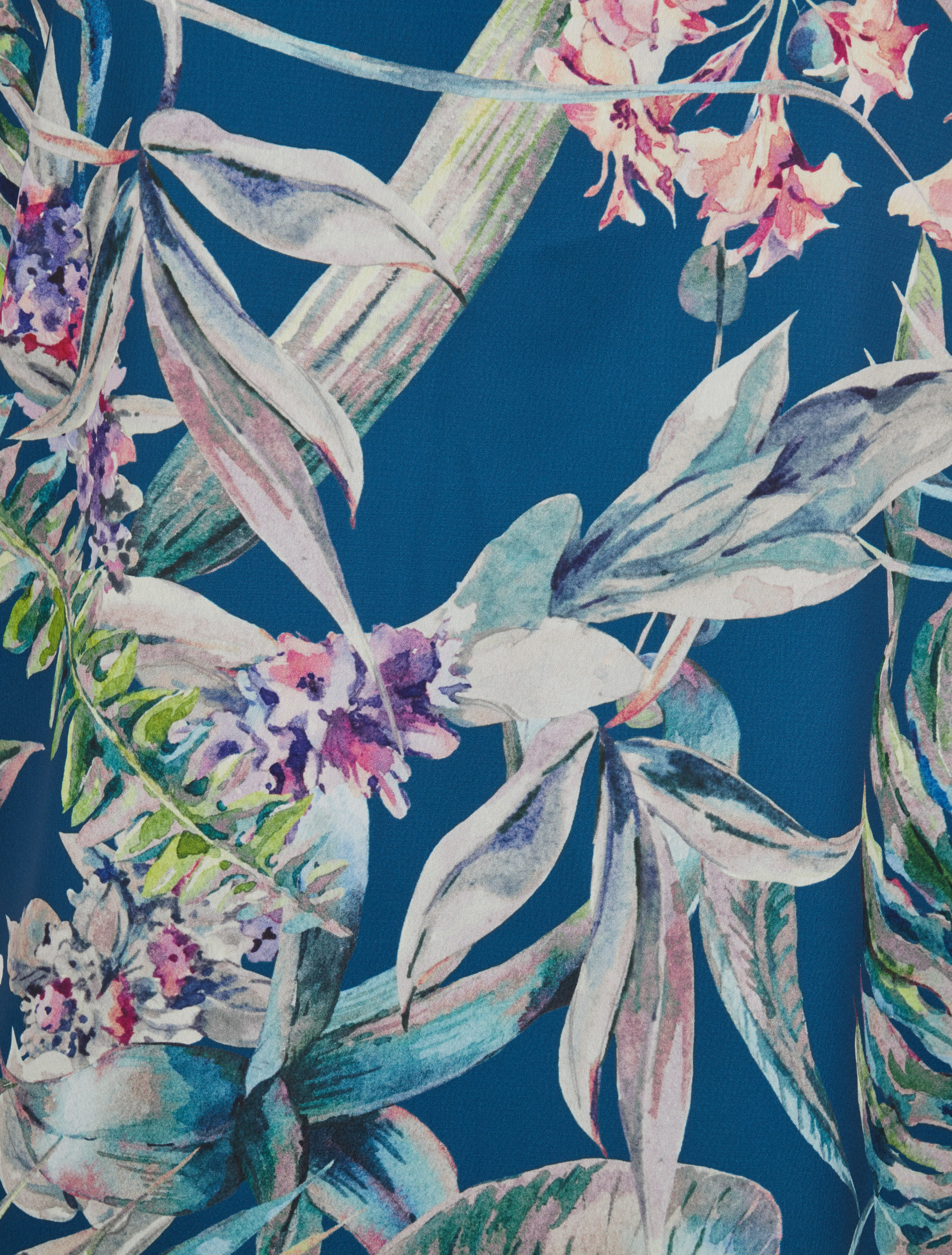 Satijnen top met tropische plantenprint en kanten detail - Blauwgroen - Image 3