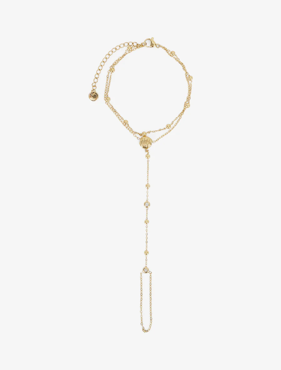 Schelp en witte zirkonia handketting - Goud - Image 2