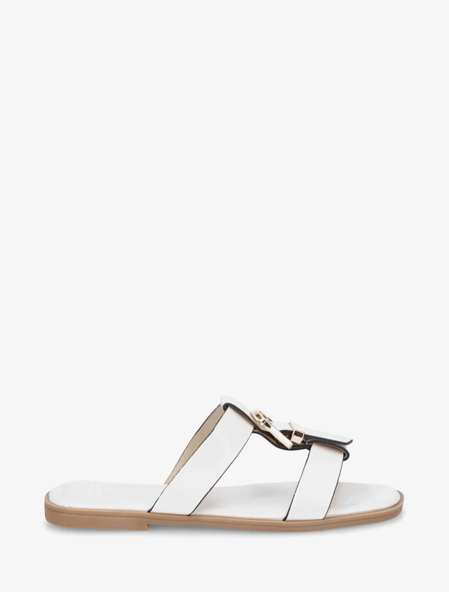 Schoenen met open teen van imitatieleer met decoratieve gesp - Wit