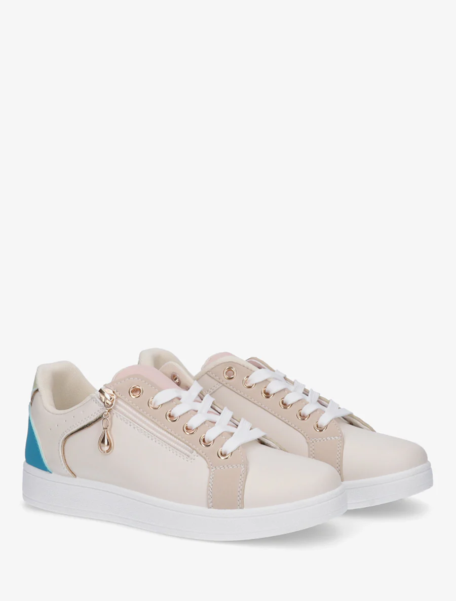 Schoenen van imitatieleer met decoratieve rits. - Beige - Image 4