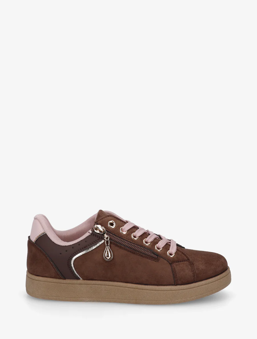 Schoenen van imitatieleer met decoratieve rits. - Bruin