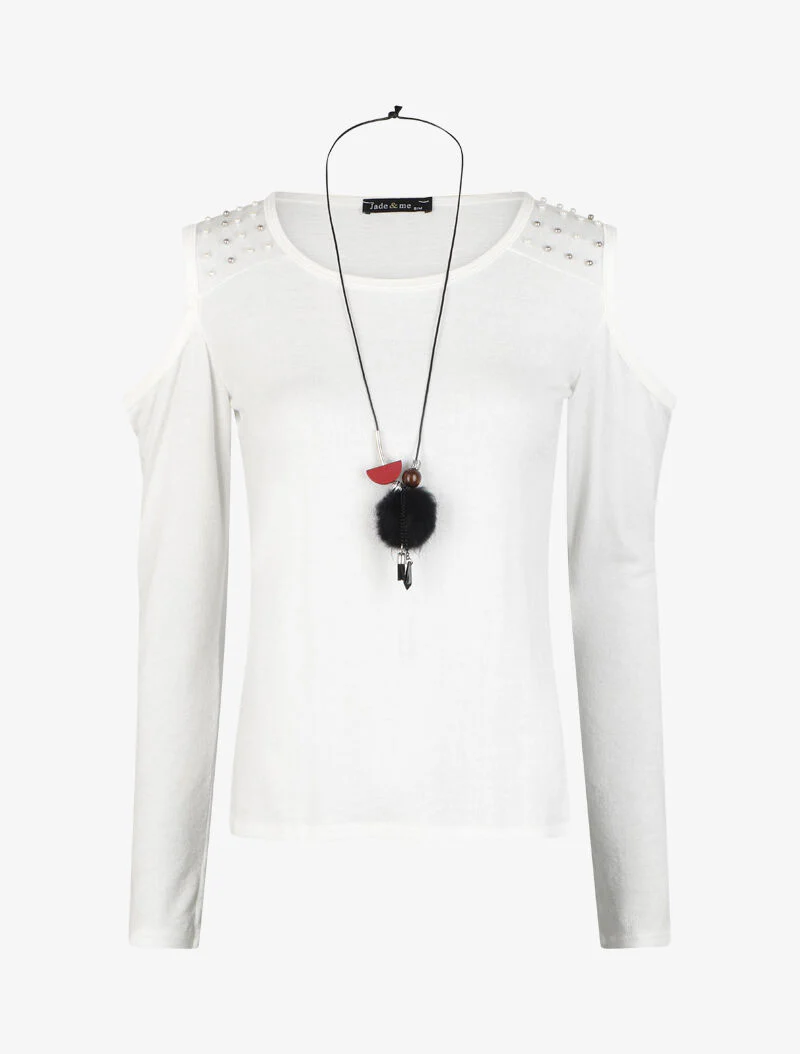 Off-shoulder trui versierd met parels - Wit