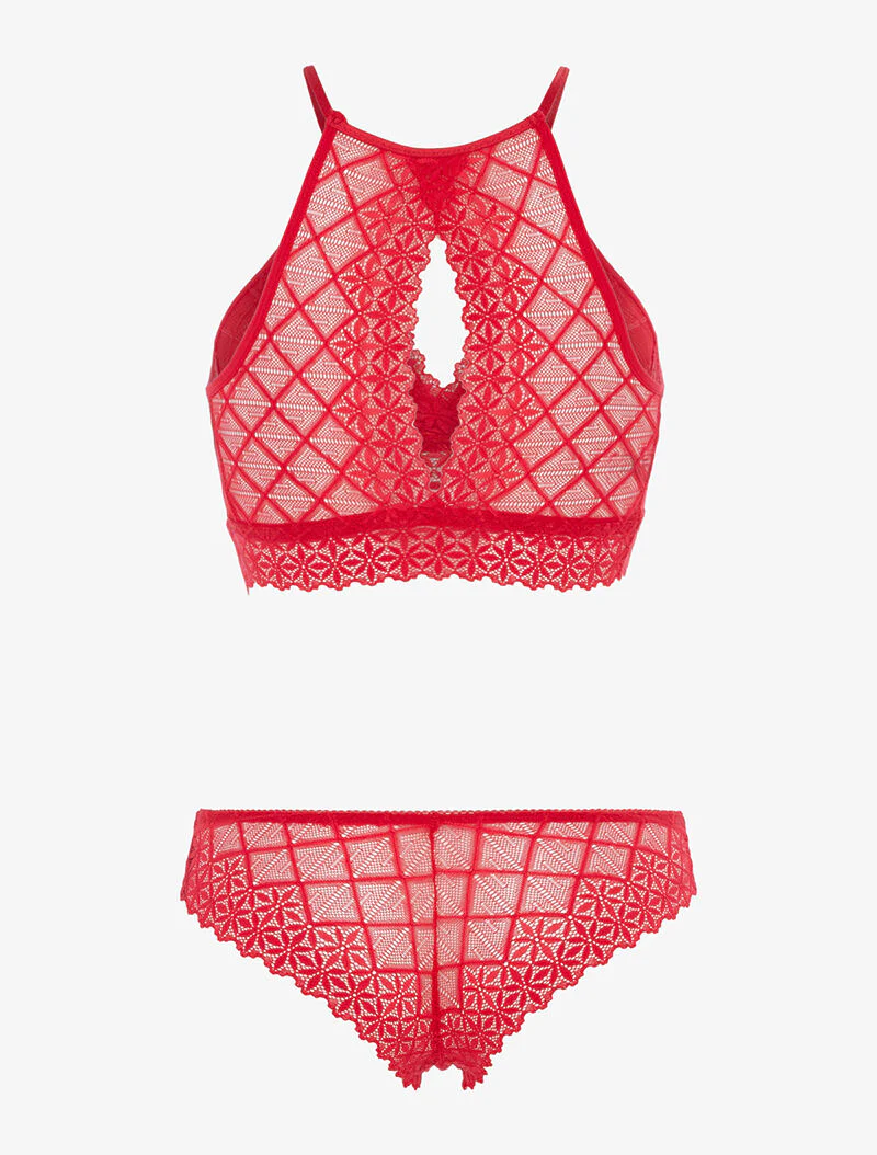 Kanten bralette en string set - rood - Image 2