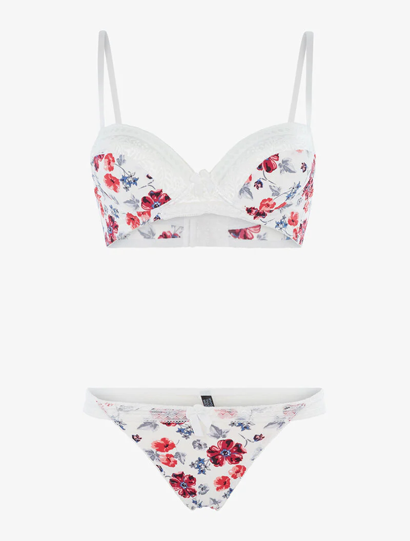 Bloemenset en slip - wit