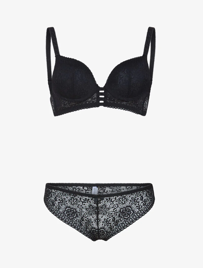 Buste set in kant met elastische details - zwart