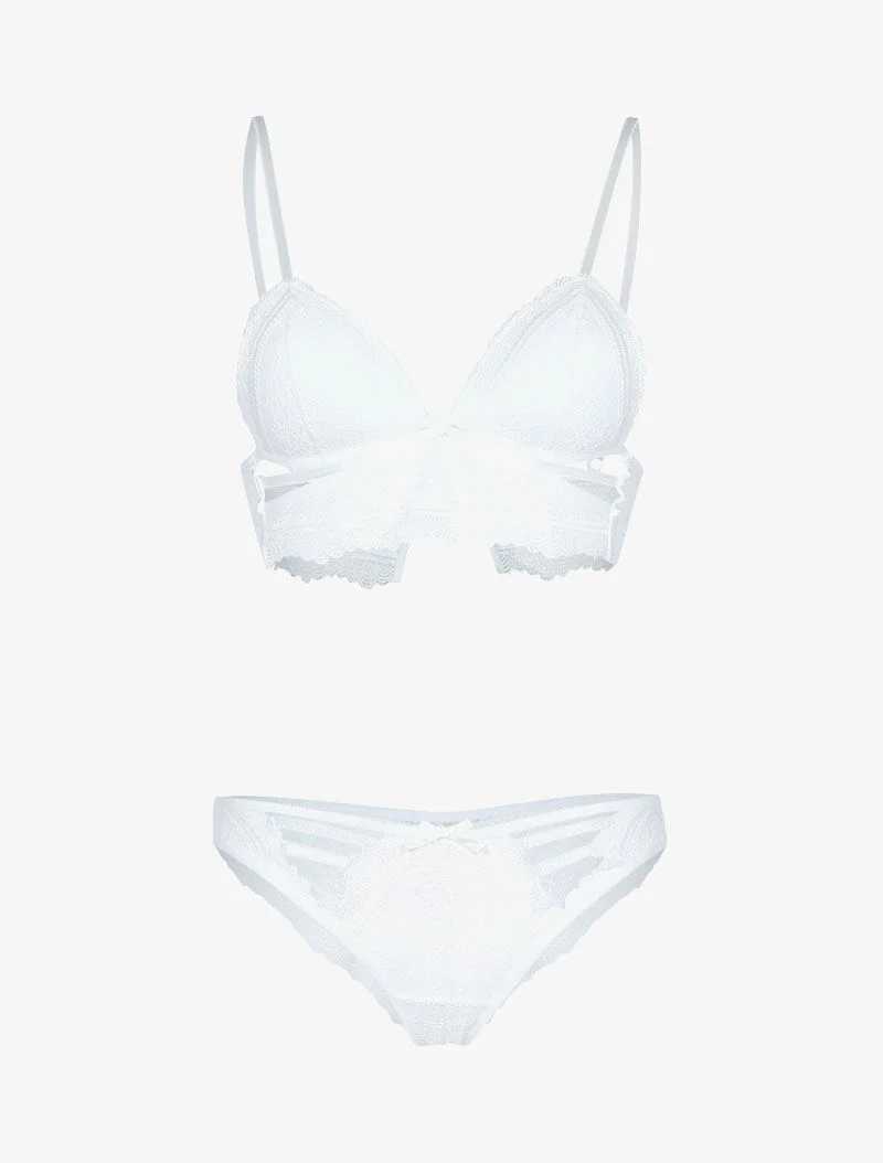 Bandeau set met bandjes en borduurwerk - ecru - ecru