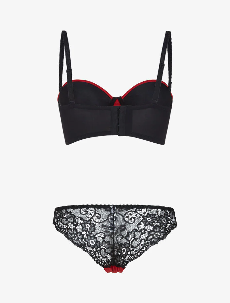 Bustier set met kanten details - rood/zwart - Image 2