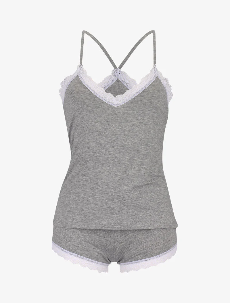 Set van racerback hemdje en shorty - gemêleerd grijs