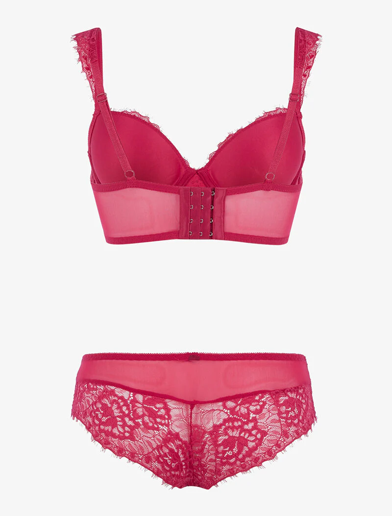 Set van netstof en bloemenkant - framboosrood - rood - Image 2