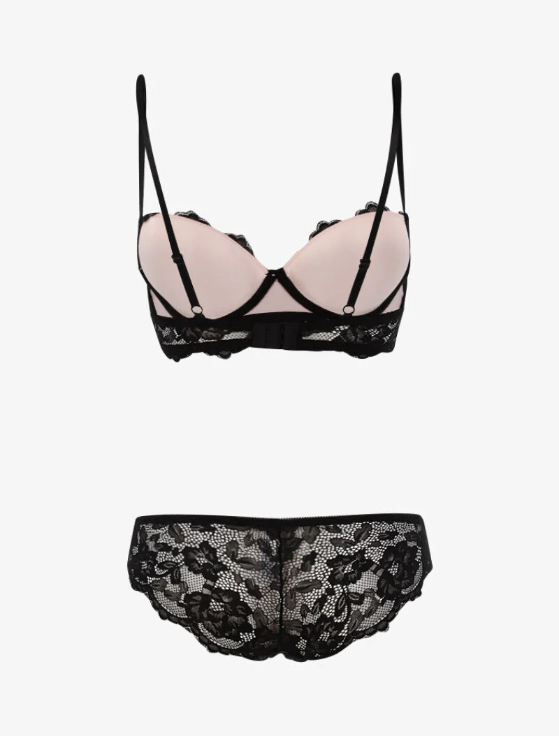 Kantenset met voering en string - zwart/roze - Image 2