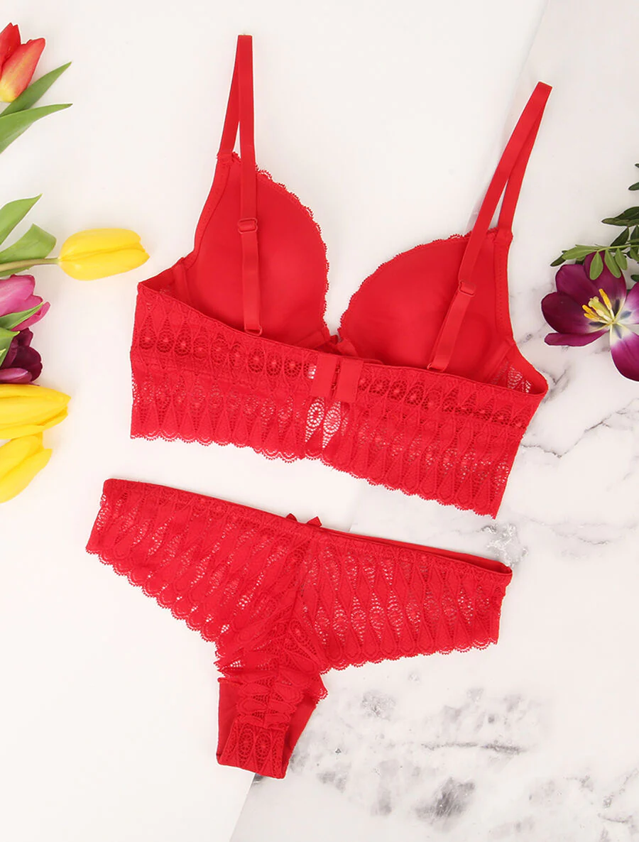 Set met brede kanten inzet - Rood - Image 2
