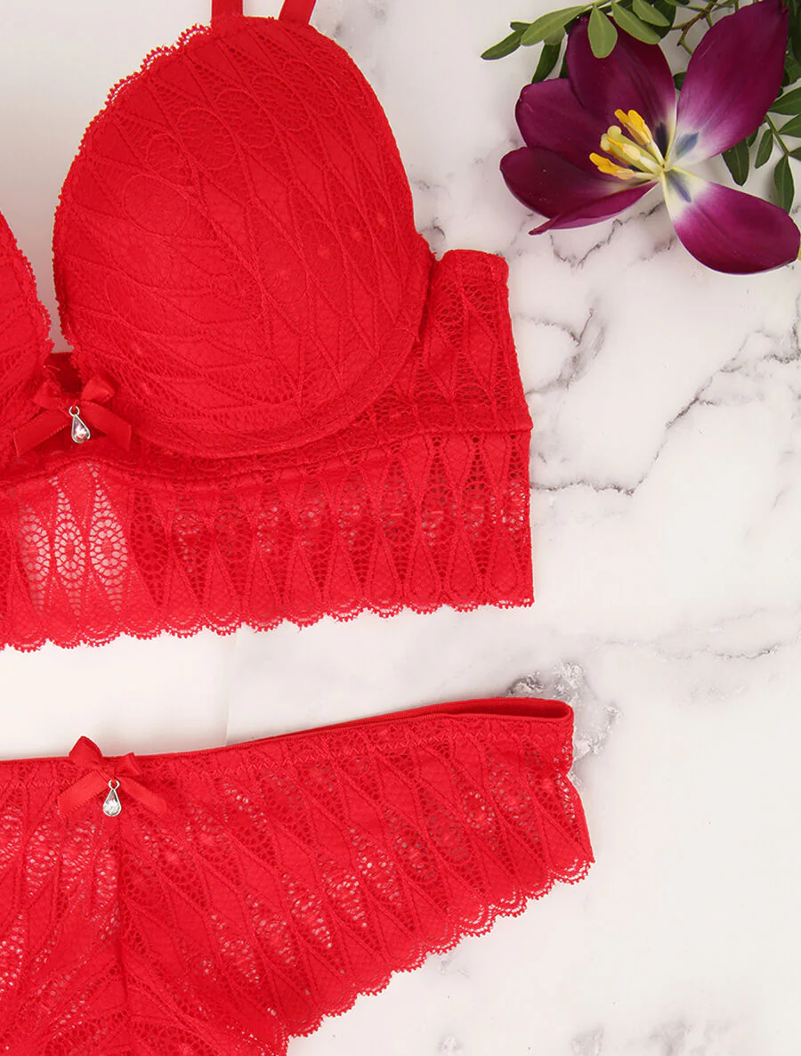 Set met brede kanten inzet - Rood - Image 3