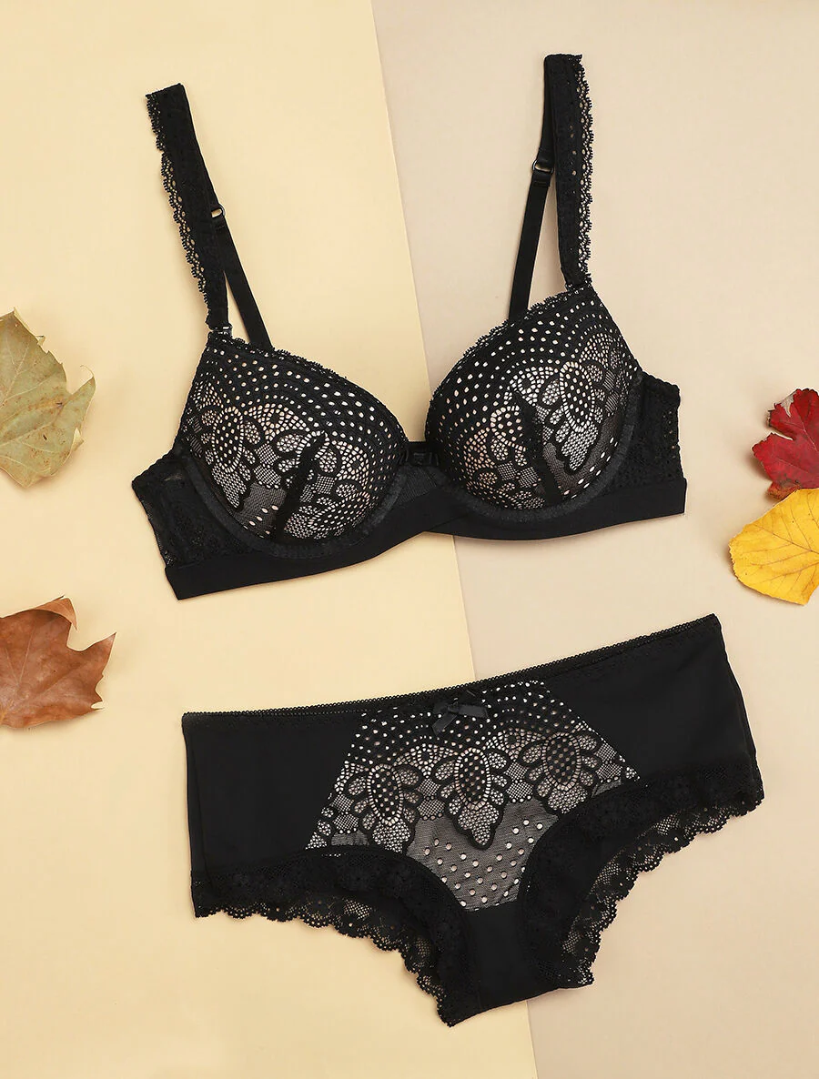 Set met elastische tailleband en shorty - Zwart/nude