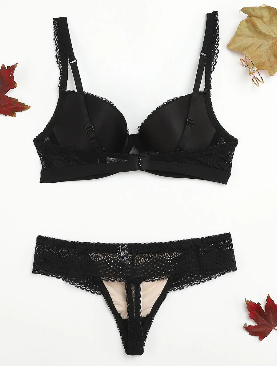 Set met elastische tailleband en string - Zwart/nude - Image 2