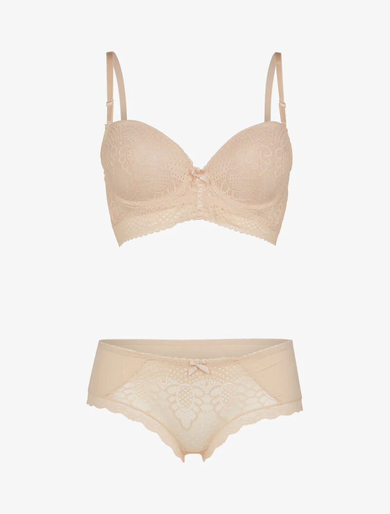 Set met geborduurde bloemen - beige