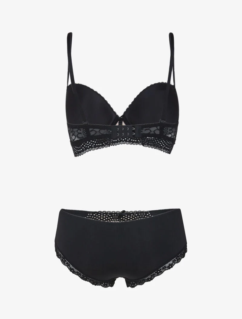 Set met geborduurde bloemen - zwart/nude - Image 2