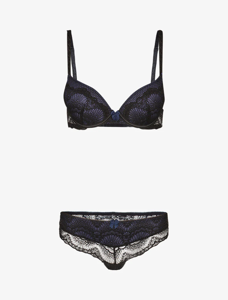 Set met inzetstukken van gaas en bloemenkant - zwart/blauw