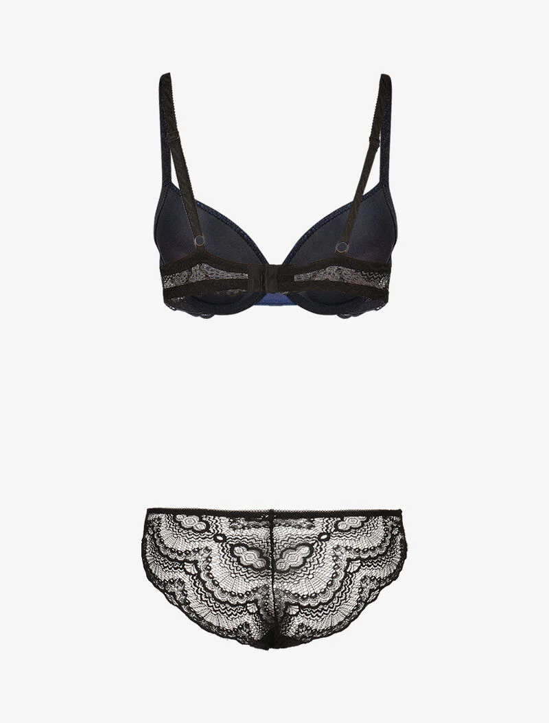 Set met inzetstukken van gaas en bloemenkant - zwart/blauw - Image 2