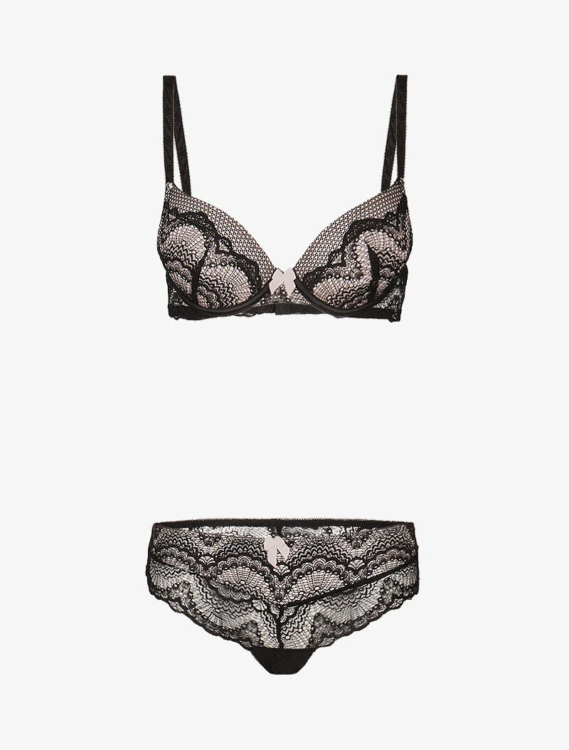 Set met inzetstukken van gaas en bloemenkant - zwart/roze