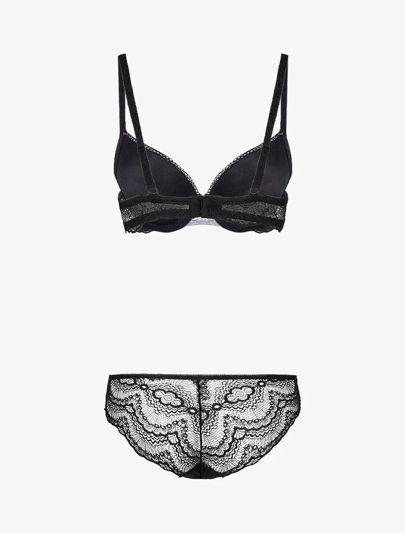 Set met inzetstukken van gaas en bloemenkant - zwart/roze - Image 2