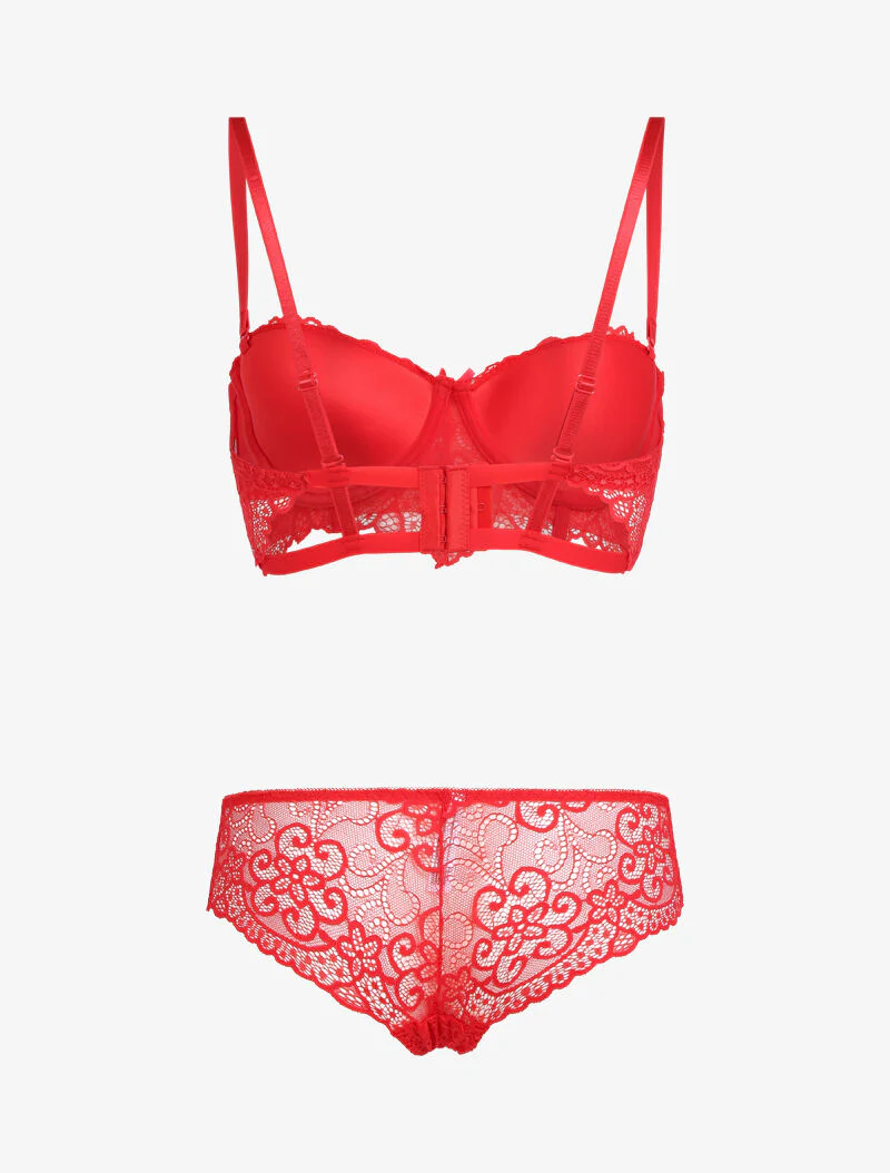 Set met bloemenkant en arabesken - rood - Image 2
