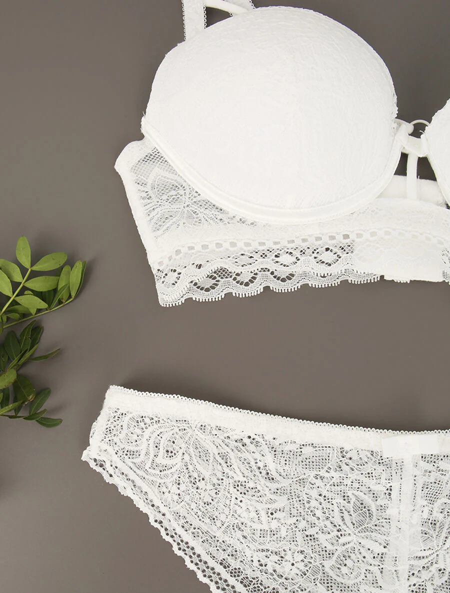 Set met kanten randen en lace out - Wit - Image 3