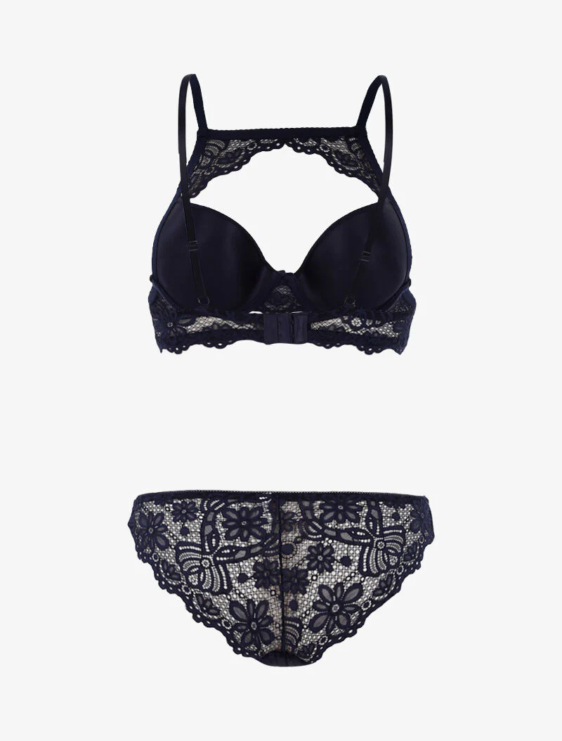 Set met kanten band en tanga - marineblauw - Image 2