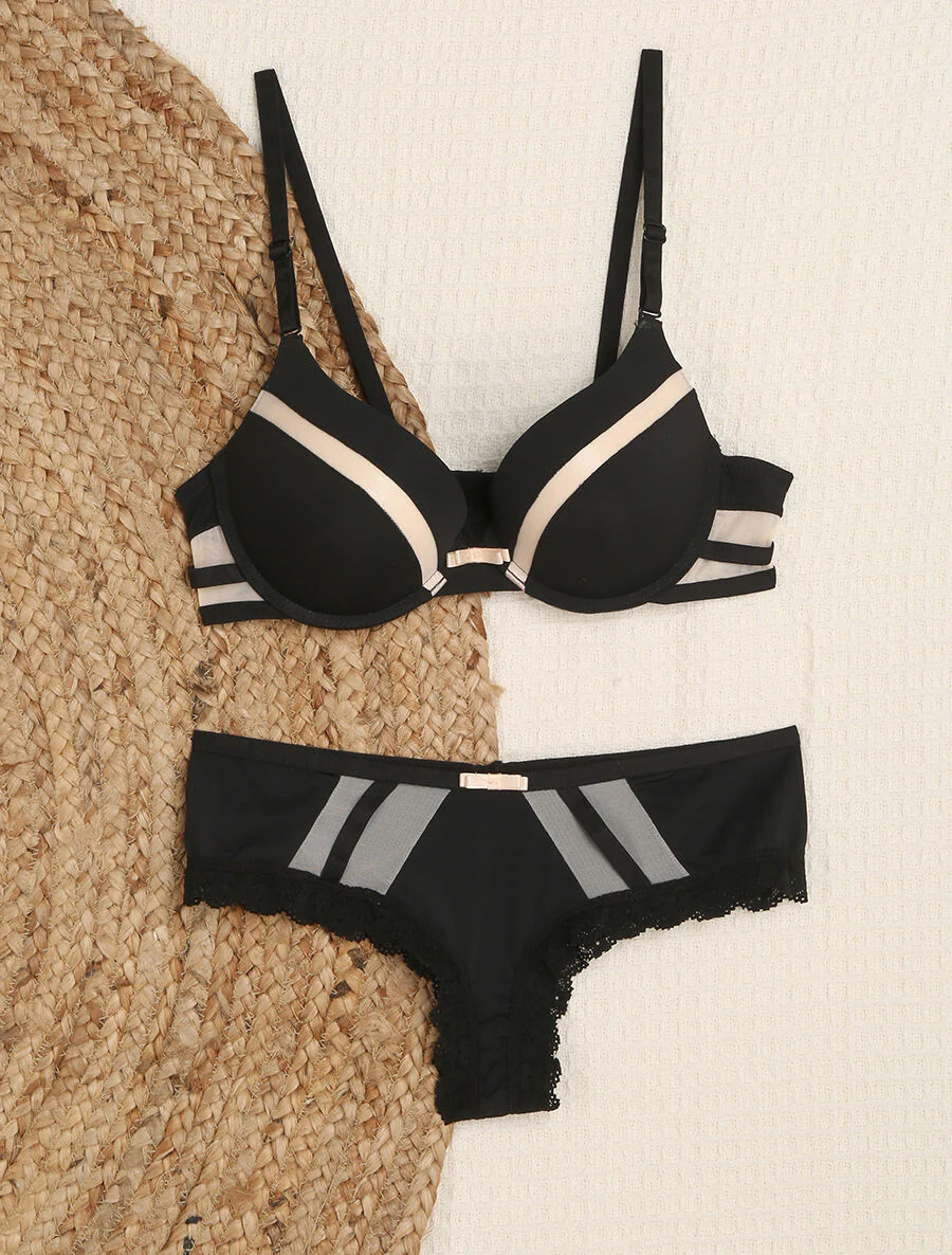 Set met tule bies - Zwart