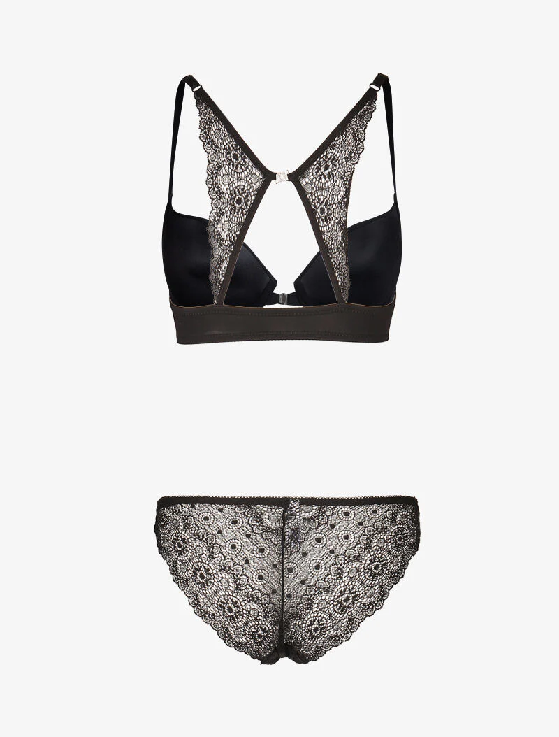 Satijnen push-up set met voorsluiting - zwart - Image 2