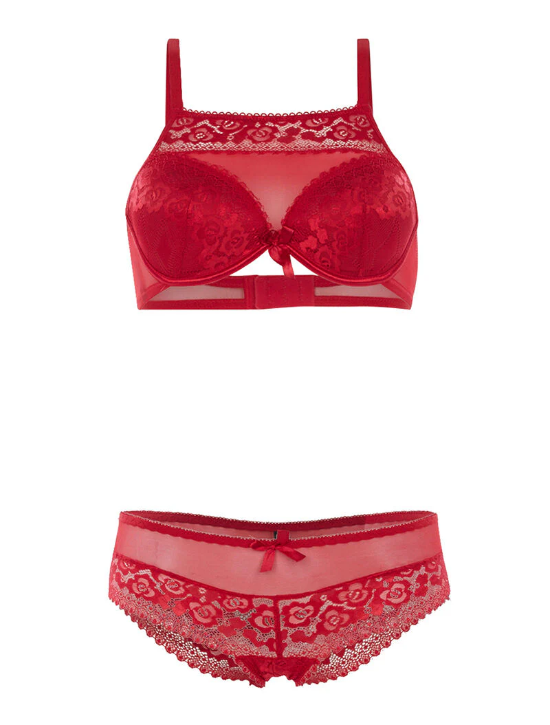 SG set met bh-effect en slip met kanten rand - rood