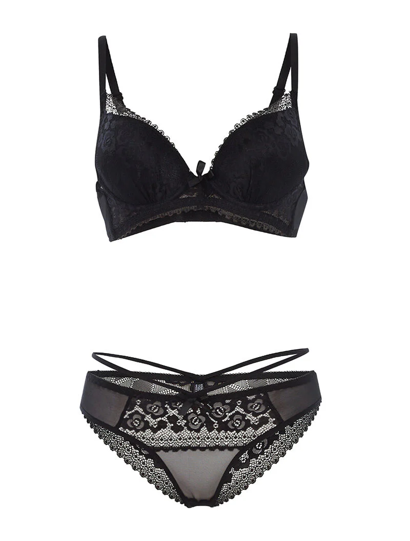 Set SG en string met fijne bandjes - zwart
