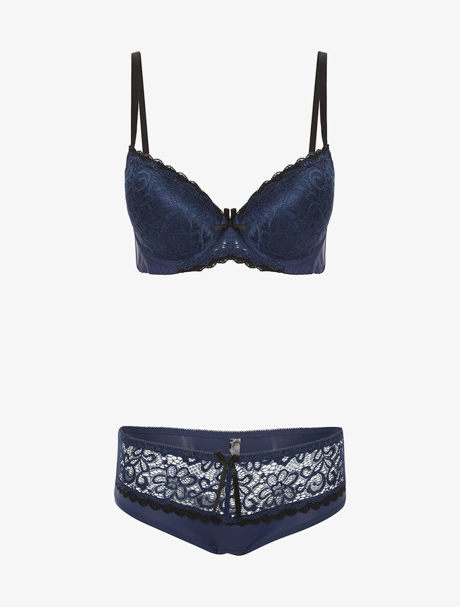 SG set en kanten slip - marineblauw