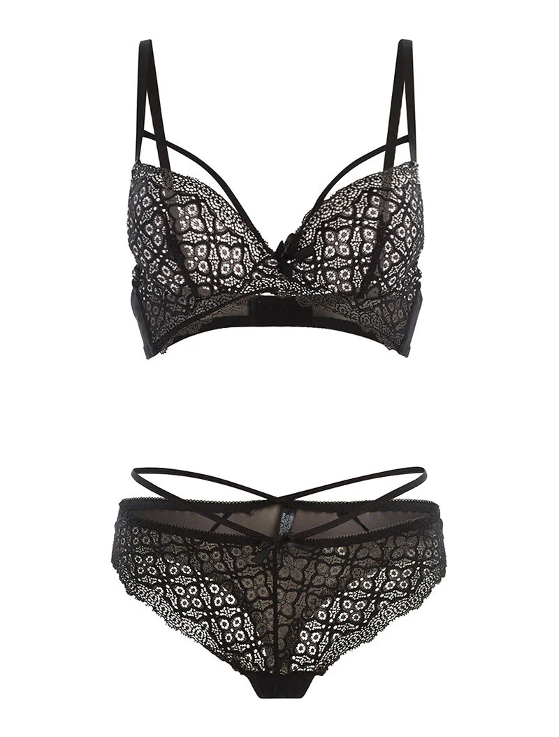 Set SG en string borst lace - zwart