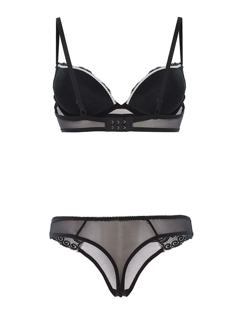 Set SG en string met contrasterende bies - zwart/roze - Image 2