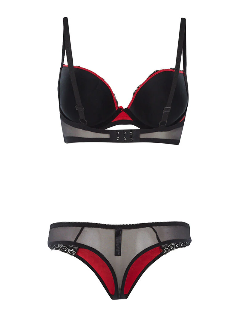 Set SG en string met contrasterende bies - zwart/rood - Image 2
