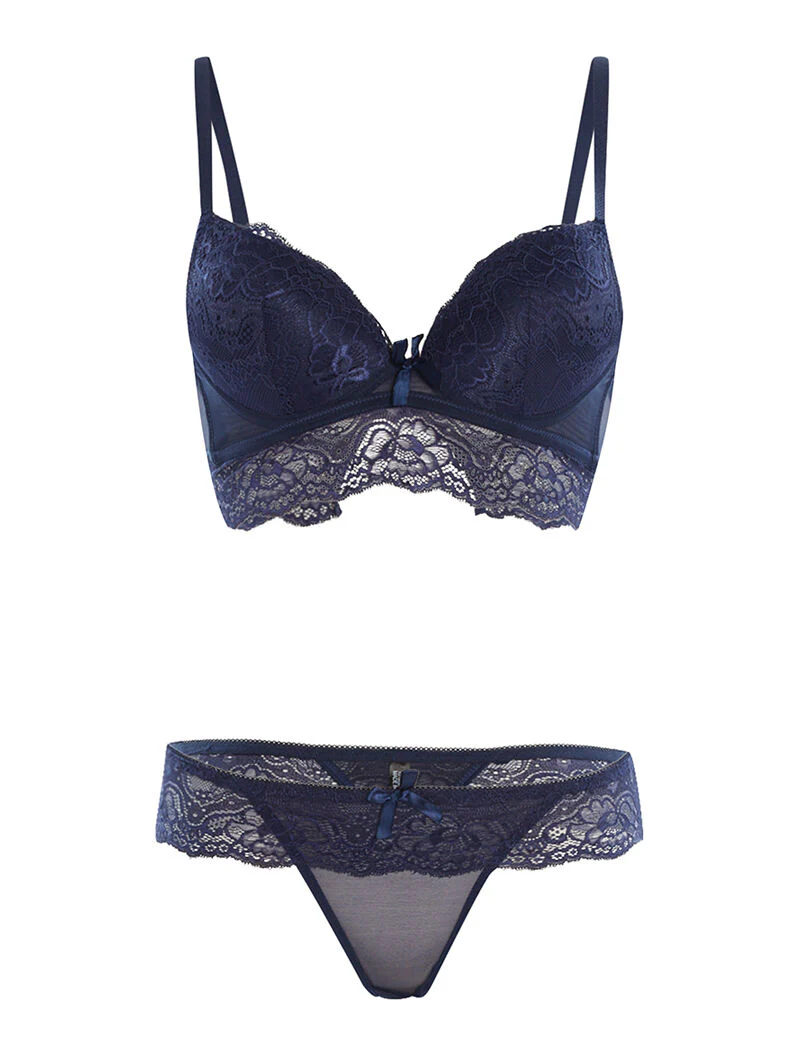 Set SG en string met kanten rand - marine